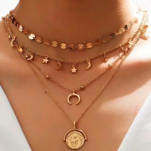 Moon & Star Charm Layered Necklace